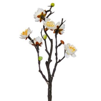 Ramura migdal decorativa artificiala cu flori albe,29 cm