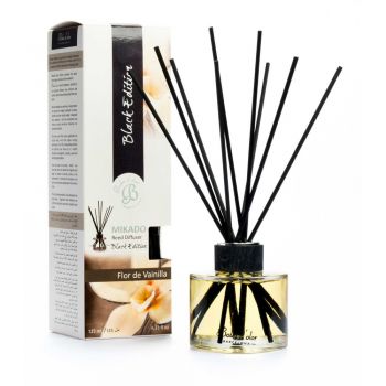 Difuzor parfum cu aromă de vanilie Ego Dekor Mikado Black Edition Flor de Vainilla, 125 ml