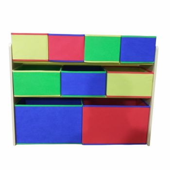 Organizator din lemn Ginger Home pentru jucarii cu 9 cutii textile Color