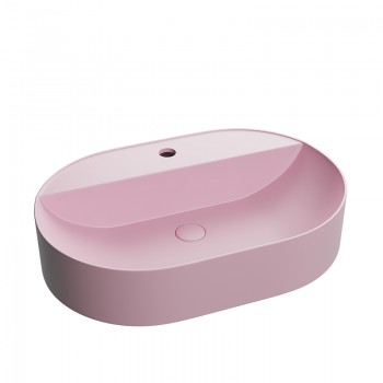 Lavoar oval pe blat roz mat cu ventil inclus pentru baterii cu montaj pe lavoar 50x38 cm