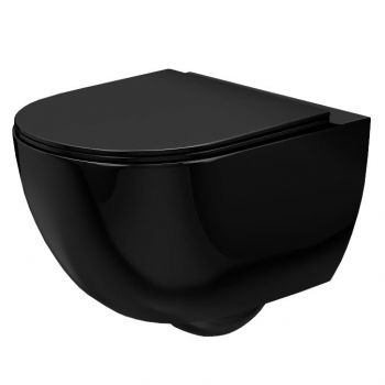 Set vas WC suspendabil rimless Rea Carlo negru lucios şi capac soft close negru