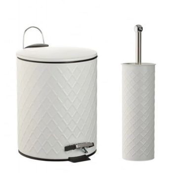 Set 2 accesorii pentru baie format din cos de gunoi si perie Wc cu suport , Metal,Alb