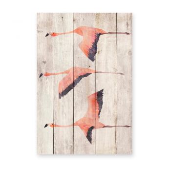 Decorațiune din lemn de pin pentru perete Madre Selva Flying Flamingo, 60 x 40 cm ieftina