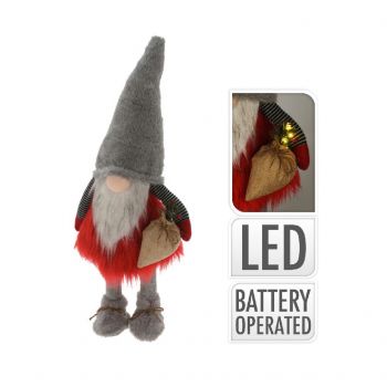Decoratiune luminoasa Gnome w grey hat, 26x26x65 cm, plus, rosu/gri