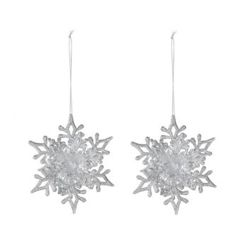 Set 2 decoratiuni brad Snowflake, 11.5x2.5x11.5 cm, polipropilena, argintiu ieftina
