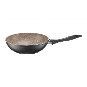 Tigaie wok Arras, Ambition, 26 cm, invelis Qualum Basic Stone, aluminiu, negru/maro