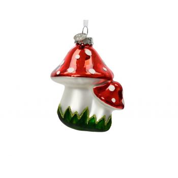 Glob Mushroom, Decoris, H7.5 cm, sticla, rosu/verde ieftina