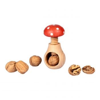 Spargator de nuci cu surub, model ciuperca, lemn, 5x5x14 cm, Happymax