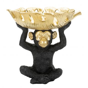 Decoratiune cu platou, Monkey, Mauro Ferretti, 25.2 x 21 x 24 cm, polirasina, negru/auriu la reducere