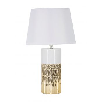 Lampa de masa, Glam Elegant, Mauro Ferretti, 1 x E27, 40W, Ø30 x 48.5 cm, ceramica/fier/textil, alb/auriu la reducere