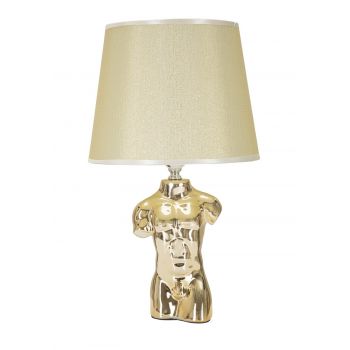 Lampa de masa, Glam Man, Mauro Ferretti, 1 x E27, 40W, 25 x 25 x 42.5 cm, ceramica/fier/textil, auriu ieftina