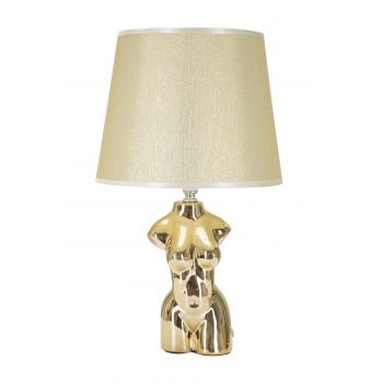 Lampa de masa, Glam Woman, Mauro Ferretti, 1 x E27, 40W, Ø25 x 42.5 cm, ceramica/fier/textil, auriu ieftina