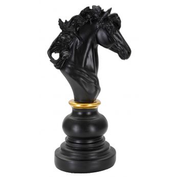 Statueta decorativa / Piesa de sah Cal, Black Horse, Mauro Ferretti, 14 x 11 x 27 cm, polirasina, negru/auriu