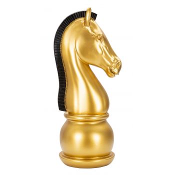 Statueta decorativa / Piesa de sah Cal, Gold Horse, Mauro Ferretti, Ø18.5 x 50 cm, polirasina, auriu/negru