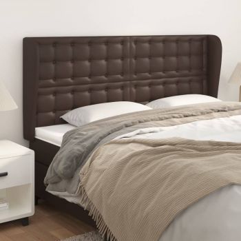 vidaXL Tăblie de pat cu aripioare, maro, 183x23x118/128 cm, piele eco