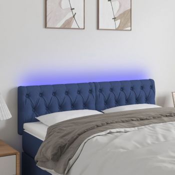 vidaXL Tăblie de pat cu LED, albastru, 144x7x78/88 cm, textil
