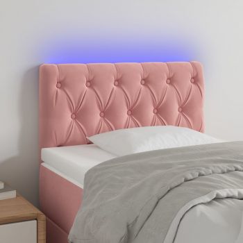 vidaXL Tăblie de pat cu LED, roz, 80x7x78/88 cm, catifea