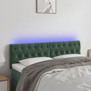 vidaXL Tăblie de pat cu LED, verde închis, 160x7x78/88 cm, catifea