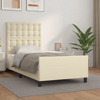 vidaXL Cadru de pat cu tăblie, crem, 90x190 cm, piele ecologică