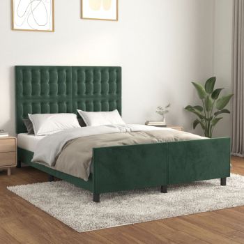 vidaXL Cadru de pat cu tăblie, verde închis, 140x200 cm, catifea