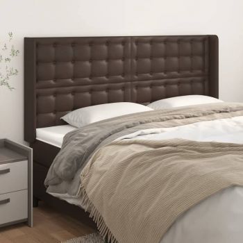 vidaXL Tăblie de pat cu aripioare, maro, 163x16x118/128 cm, piele eco