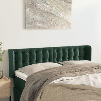 vidaXL Tăblie de pat cu aripioare verde închis 147x16x78/88 cm catifea