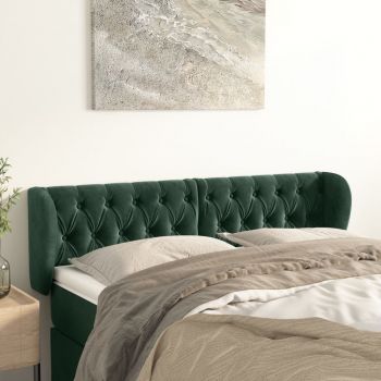 vidaXL Tăblie de pat cu aripioare verde închis 147x23x78/88 cm catifea