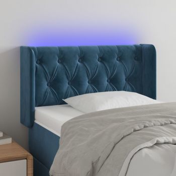 vidaXL Tăblie de pat cu LED, albastru închis, 83x16x78/88 cm, catifea