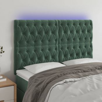 vidaXL Tăblie de pat cu LED, verde închis, 160x7x118/128 cm, catifea