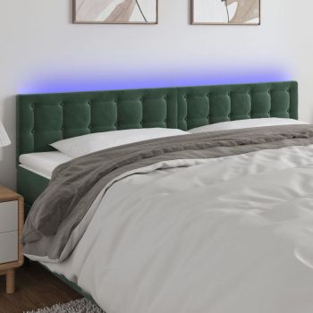 vidaXL Tăblie de pat cu LED, verde închis, 200x5x78/88 cm, catifea