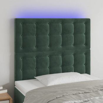 vidaXL Tăblie de pat cu LED, verde închis, 90x5x118/128 cm, catifea
