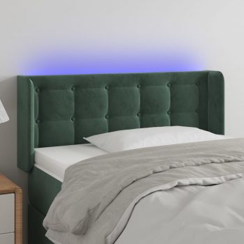 vidaXL Tăblie de pat cu LED, verde închis, 93x16x78/88 cm, catifea