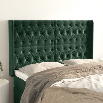 vidaXL Tăblie pat cu aripioare verde închis 147x16x118/128 cm catifea