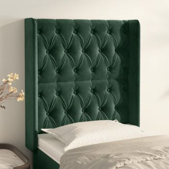 vidaXL Tăblie pat cu aripioare verde închis 83x16x118/128 cm catifea