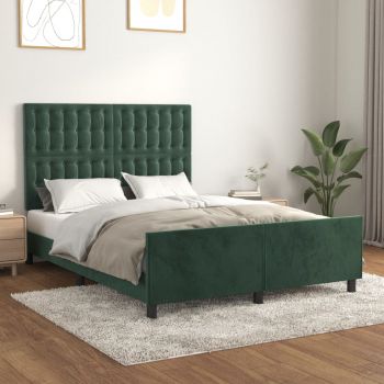 vidaXL Cadru de pat cu tăblie, verde închis, 140x190 cm, catifea