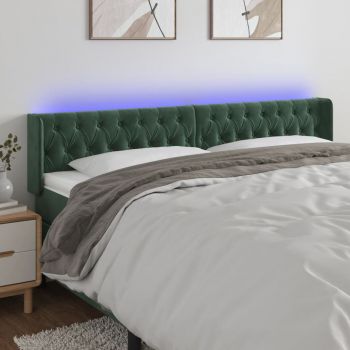 vidaXL Tăblie de pat cu LED, verde închis, 203x16x78/88 cm, catifea