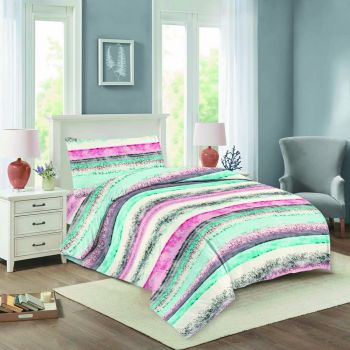 Lenjerie de pat verde-roz din bumbac pentru pat de o persoană 140x200 cm Nela – Cotton House
