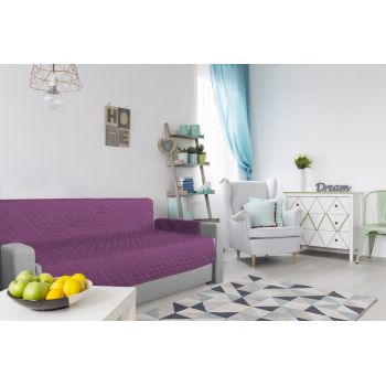 Husa matlasata cu doua fete Alcam pentru canapea 3 locuri Purple/ Vanila ieftina