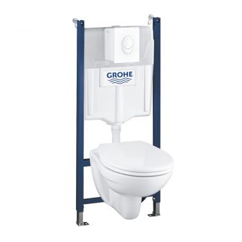Set rezervor WC Grohe Solido 4 in 1 si clapeta alba Skate Air plus vas WC cu capac softclose