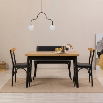 Set masă și scaune extensibile (4 bucăți) OLİVER SBT WHİTE KARİNA-Table & Chairs Set 11, Negru, 77x75x120 cm ieftina