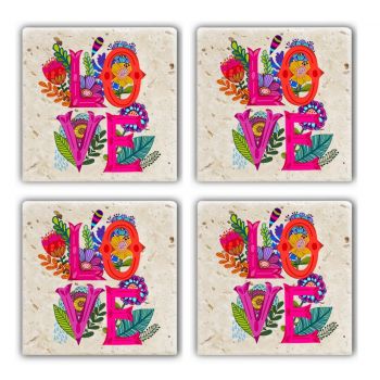 Set suporturi de pahare, Taylor, 366TYR1189, Piatra, 10 x 10 x 1 cm, 4 piese, Multicolor