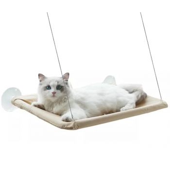 Hamac pentru pisicute cu prindere pe geam, Bej, 55 x 32 cm, Greutate maxim admisa 17 kg