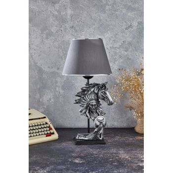 Lampa de masa, FullHouse, 390FLH1918, Baza din lemn, Argintiu / Antracit ieftina