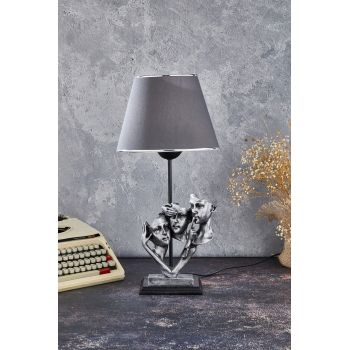 Lampa de masa, FullHouse, 390FLH1923, Baza din lemn, Argintiu / Antracit ieftina