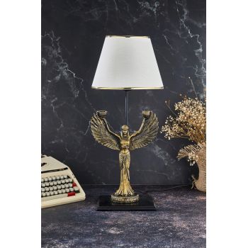Lampa de masa, FullHouse, 390FLH1935, Baza din lemn, Aur/Alb