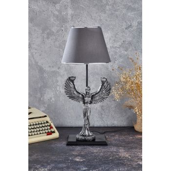Lampa de masa, FullHouse, 390FLH1936, Baza din lemn, Argintiu / Antracit