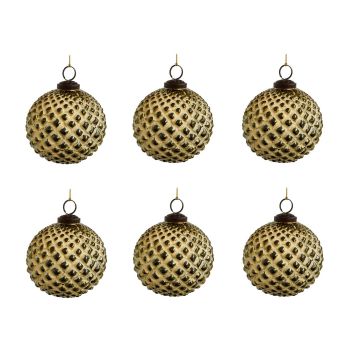 Set 6 decoratiuni brad Deko Senso Diamond glob 9cm sticla auriu inchis