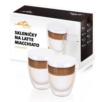 Set 2 pahare pentru latte macchiato ETA 4181 93020, 350 ml, pereti dubli din sticla borosilicata