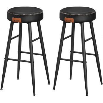 Set 2 scaune de bar Ekho, Vasagle, 51.6 x 51.6 x 75 cm, otel/piele ecologica, negru la reducere