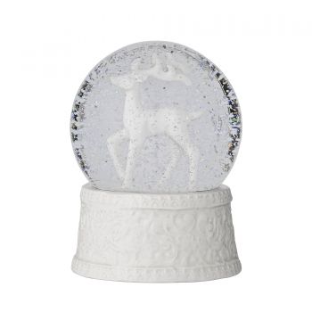 Glob decorativ de Craciun, din sticla si ceramica, Snow Deer Alb, Ø10xH13,5 cm